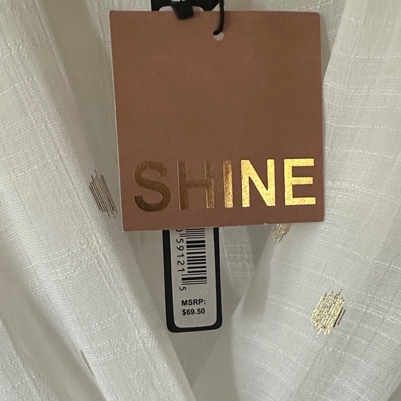 HARVE BENARD | White Blouse with Gold Accents V-neck Balloon Sleeves Smocked - Picture 4 of 13